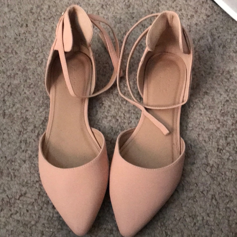 Pink ankle strap flats